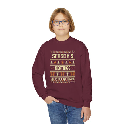 Youth Grapple like a Girl Jiu Jitsu Crewneck Sweater - Season’s Beatings *Limited Edition Holiday Drop*