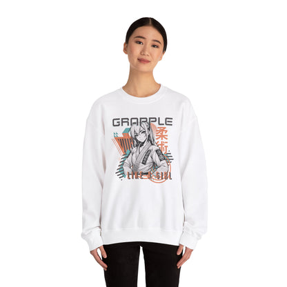 Grapple like a Girl BJJ Women's Crewneck Sweater - Anime Girl