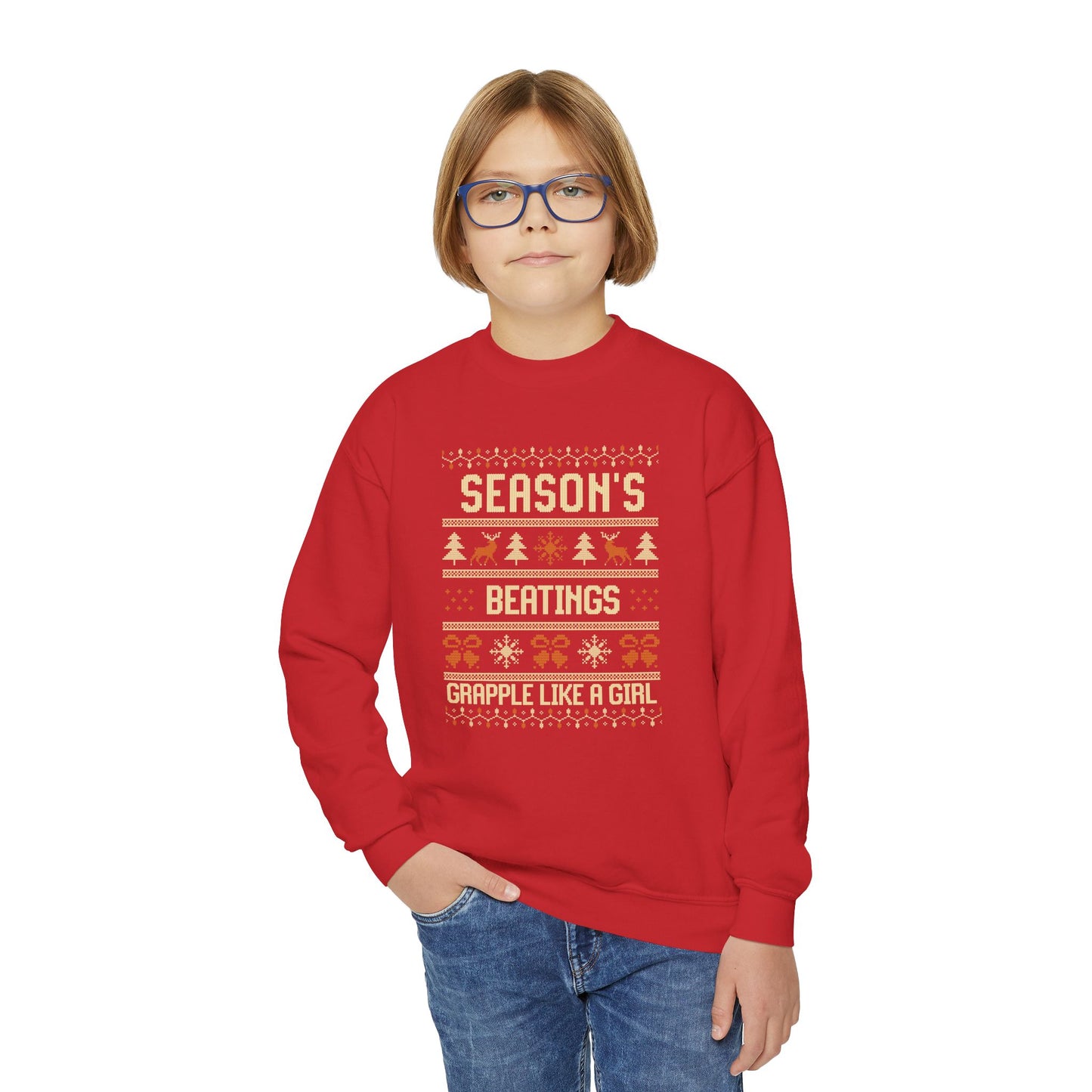 Youth Grapple like a Girl Jiu Jitsu Crewneck Sweater - Season’s Beatings *Limited Edition Holiday Drop*