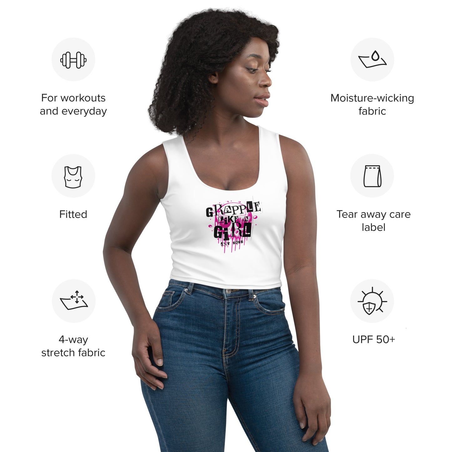 Grapple like a Girl Crop Top - White