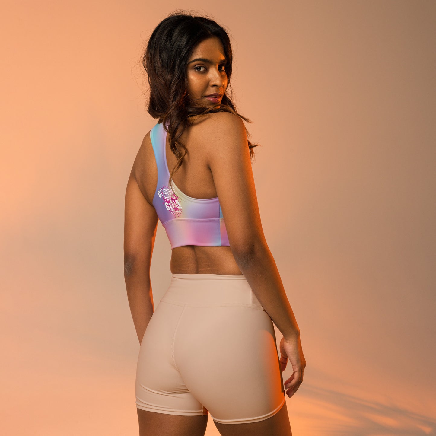 Cotton Candy Rainbow Grapple like a Girl Longline sports bra