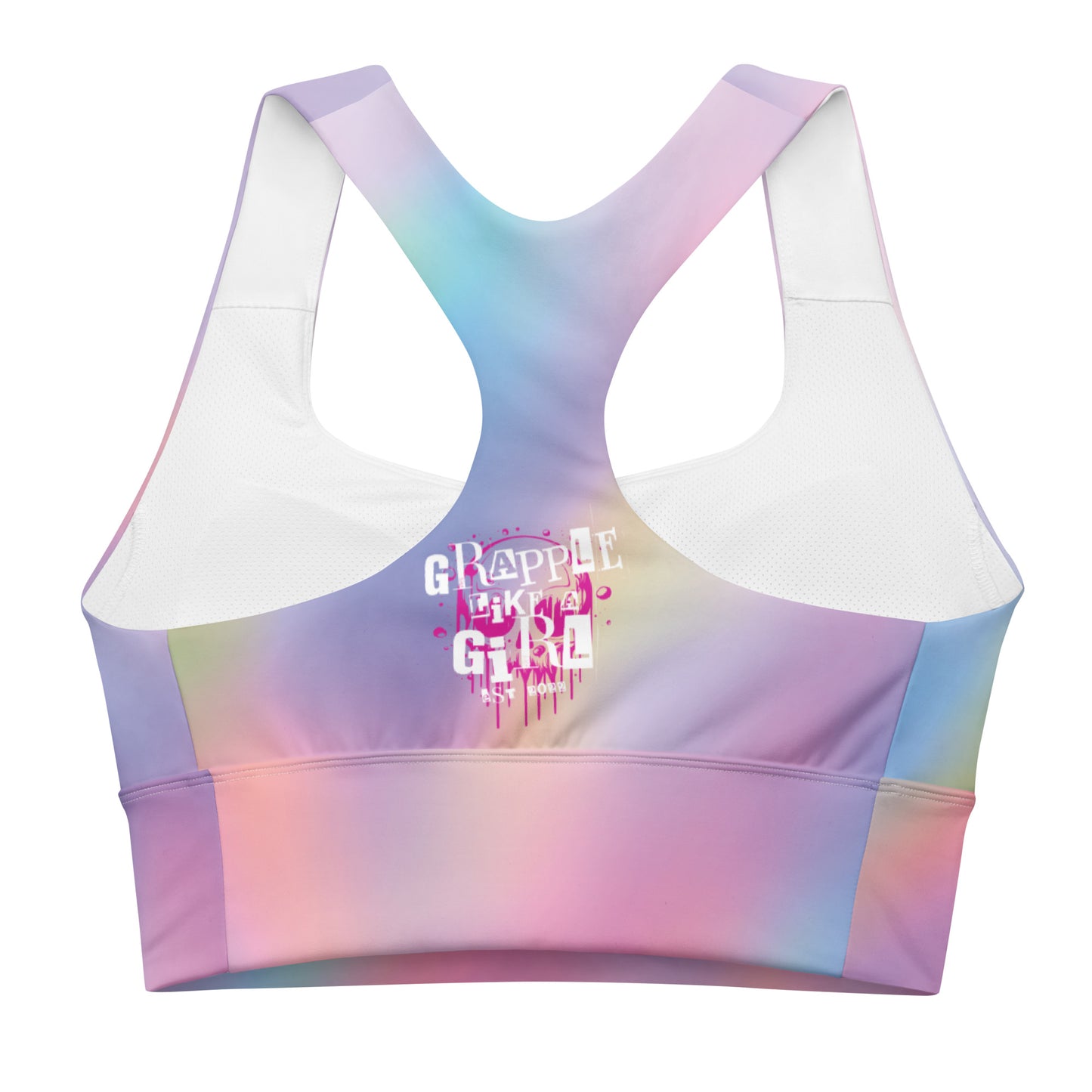 Cotton Candy Rainbow Grapple like a Girl Longline sports bra