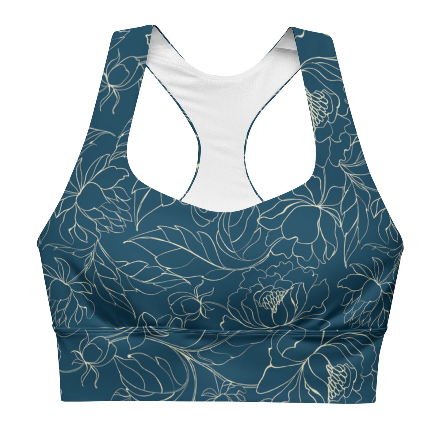 Blue Floral Grapple Like a Girl Long line Sports Bra