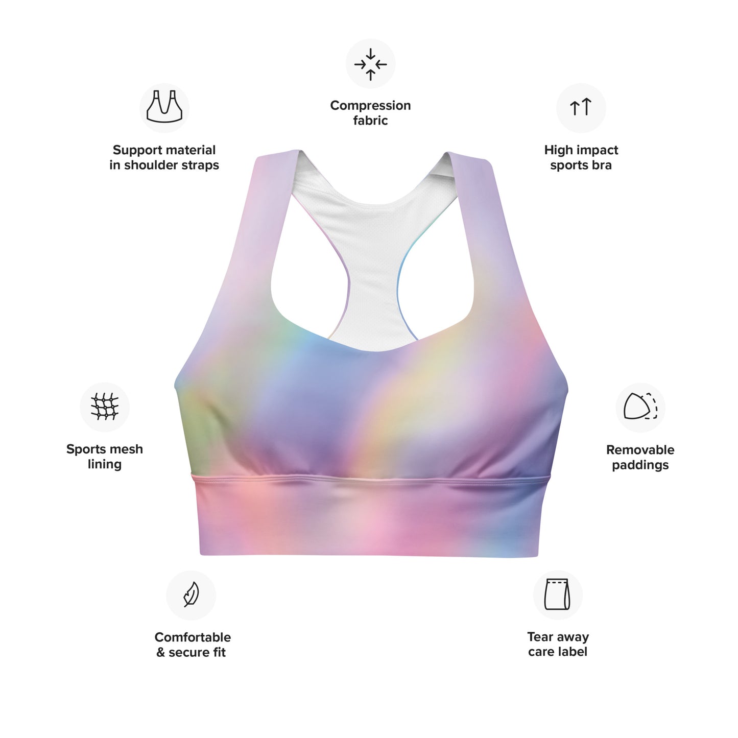 Cotton Candy Rainbow Grapple like a Girl Longline sports bra