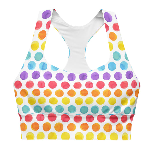 Grapple Like a Girl Rainbow Polka Dot Longline sports bra