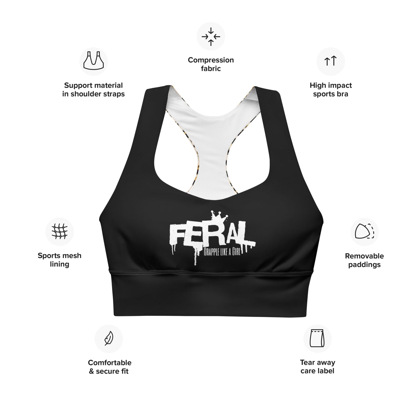 Grapple like a Girl Feral Long Line Sports Bra - Cheetah Print back