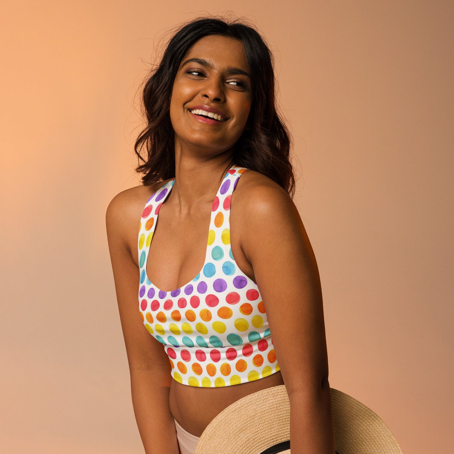 Grapple Like a Girl Rainbow Polka Dot Longline sports bra