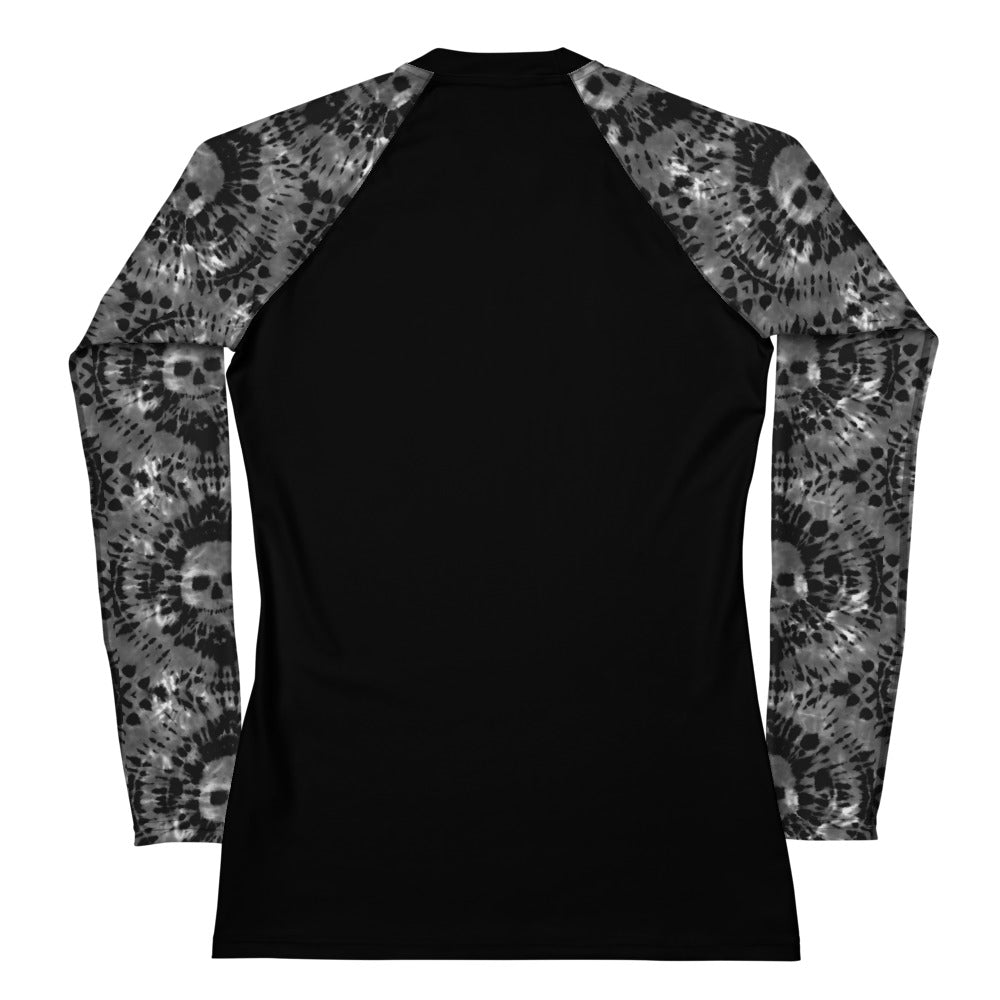 Women's Grapple like a Girl Rashguard - Black Tie Dye Skulls