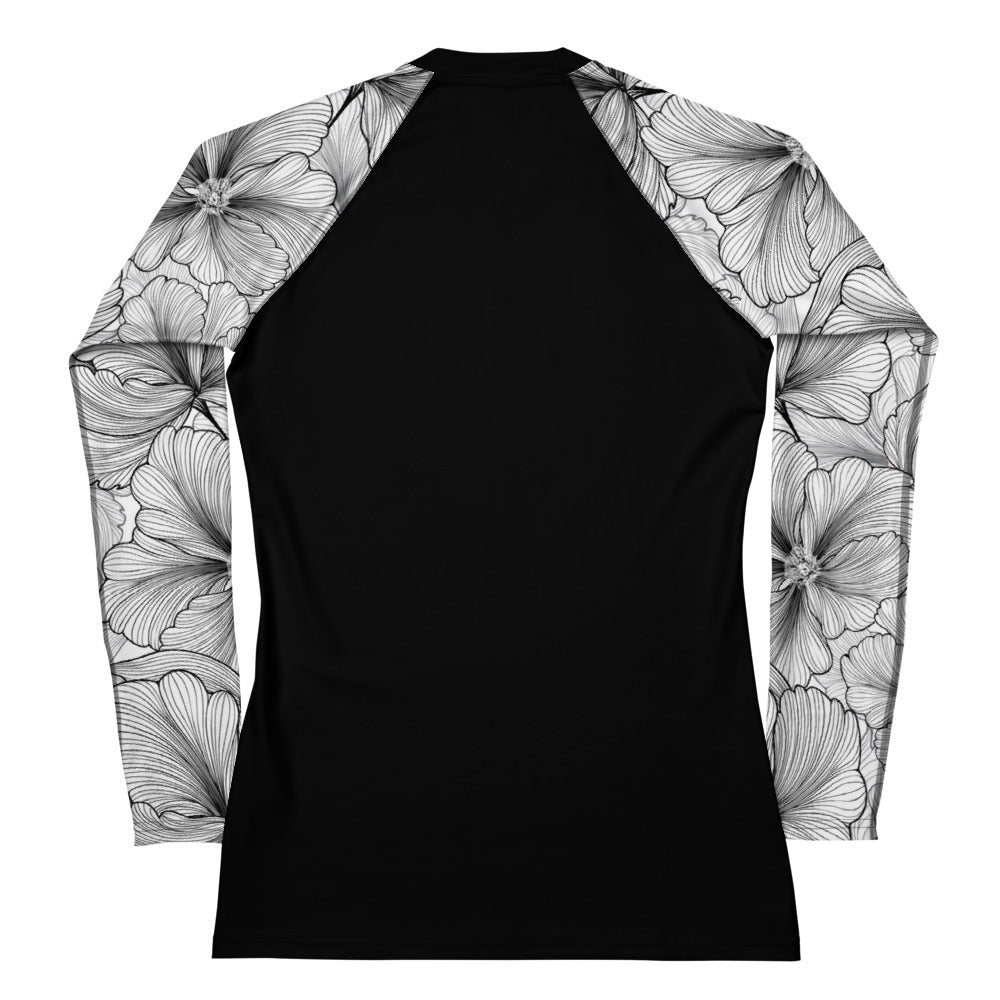 Women's Grapple like a Girl Rash Guard - Black with Black Floral Sleeves