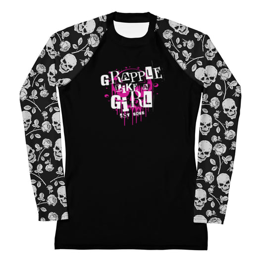 Grapple like a Girl Rashguard - Skull & Flower Print Sleeves