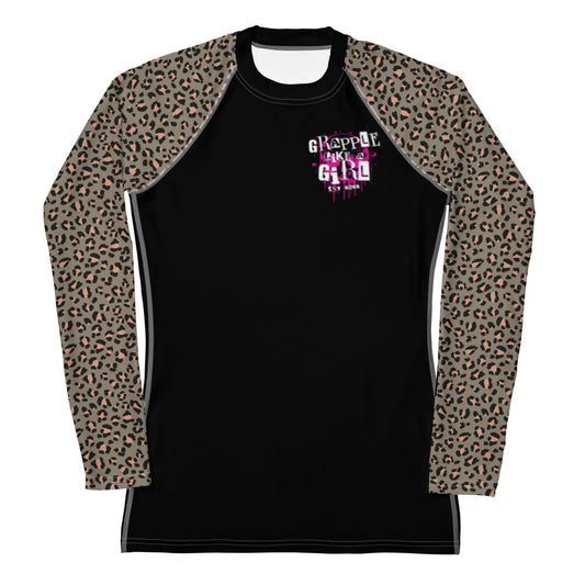 Women's Grapple like a Girl Rash Guard - Blue Cheetah Print