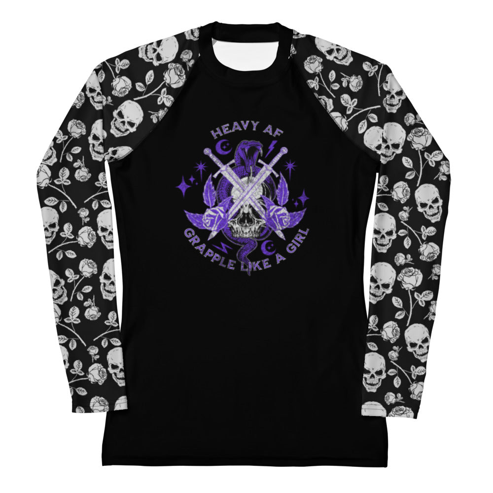 Grapple like a Girl Heavy AF Women's Rash Guard - Purple – Grapple Like ...