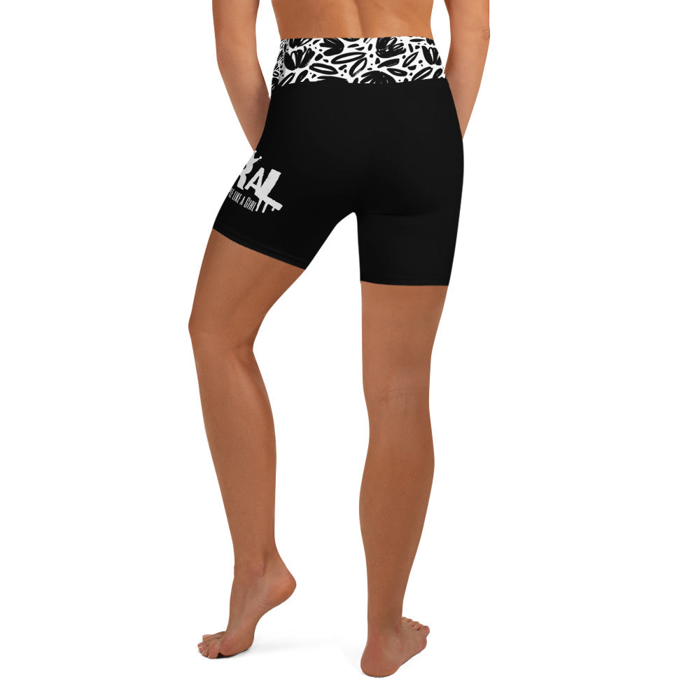 Grapple like a Girl Feral Jiu Jitsu No Gi Shorts, Black w/ Floral Wasitband