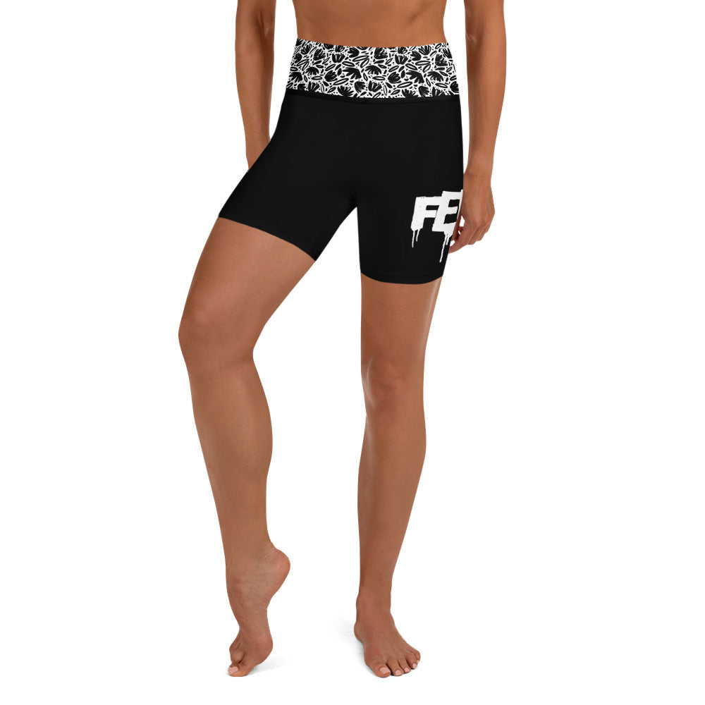 Grapple like a Girl Feral Jiu Jitsu No Gi Shorts, Black w/ Floral Wasitband