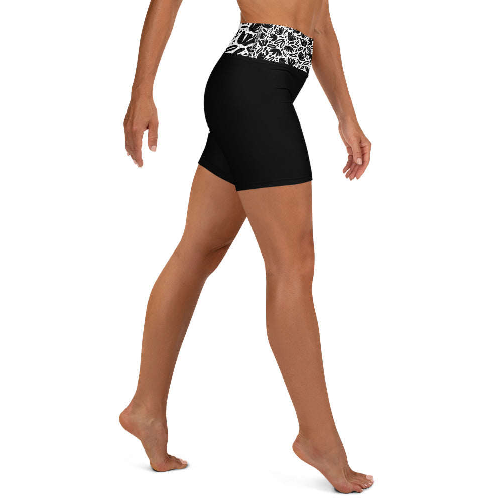 Grapple like a Girl Feral Jiu Jitsu No Gi Shorts, Black w/ Floral Wasitband