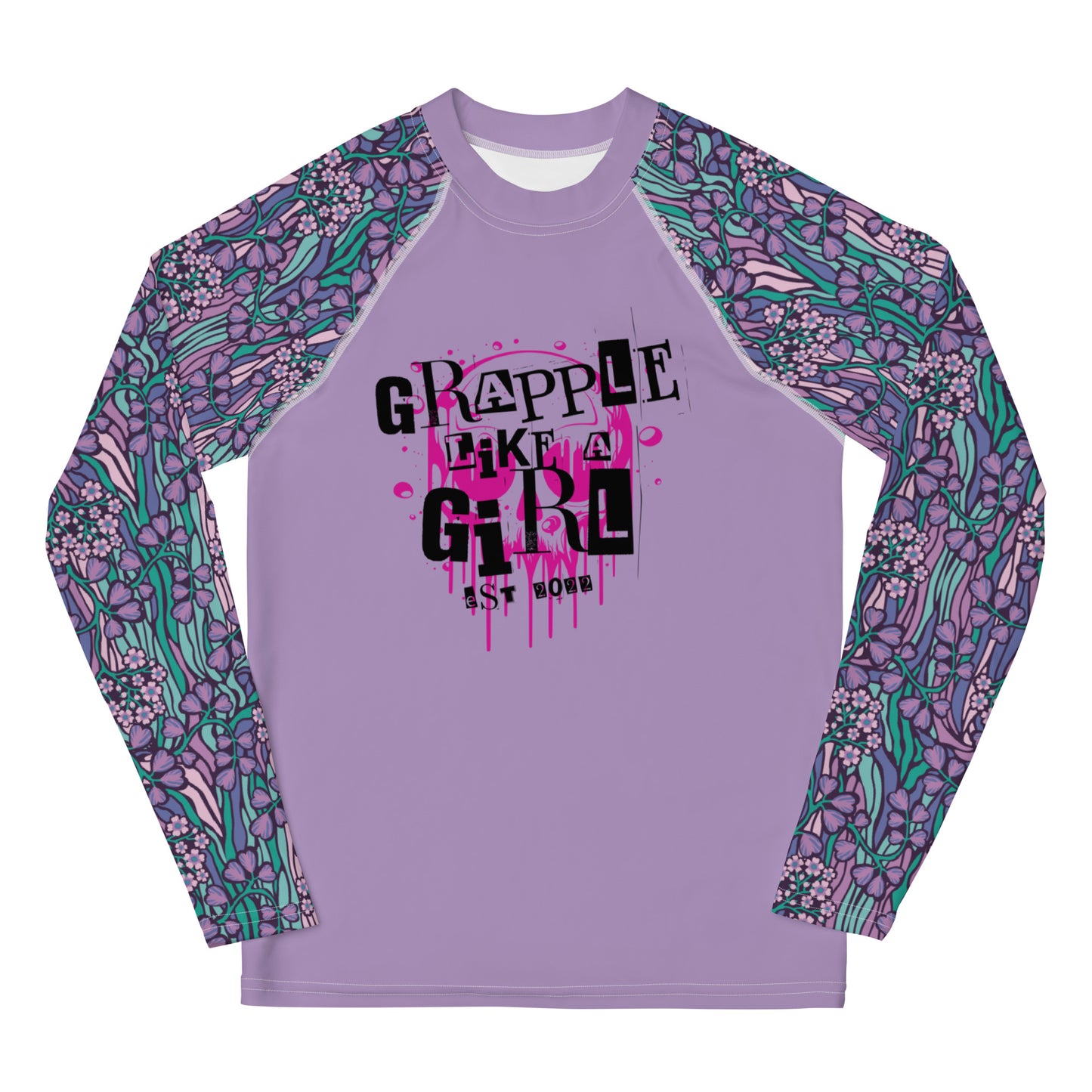 Grapple like a Girl No Gi Rashguard - Purple Floral Youth Rashguard