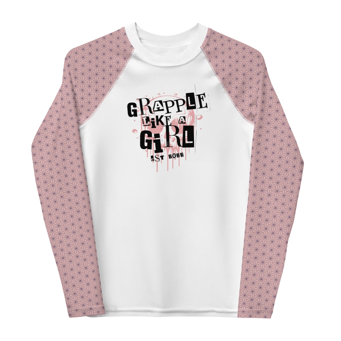 Pink Geometric Grapple like a Girl Youth Rashguard