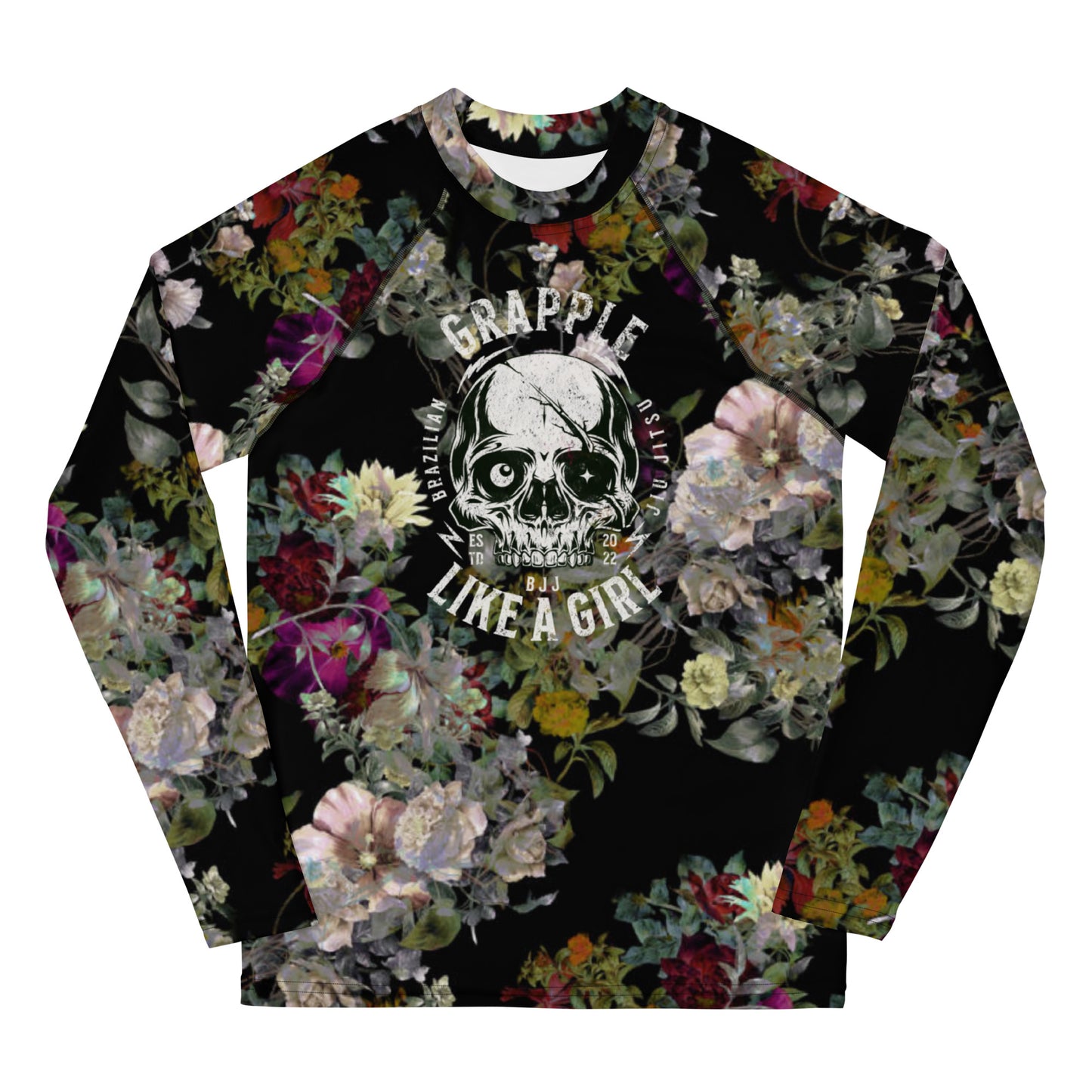 Grapple like a Girl Black Floral Youth Rash Guard