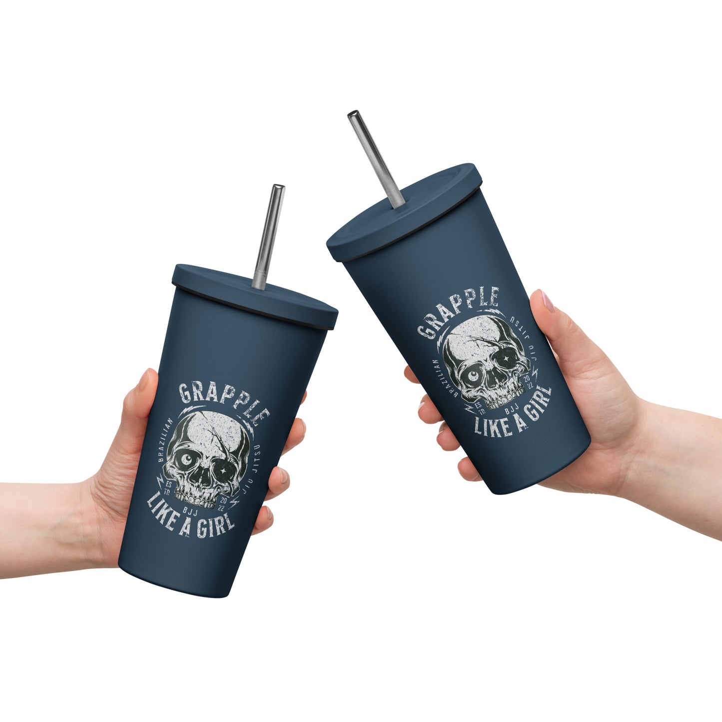 Grapple Like a Girl Skull Insulated Tumbler with Straw