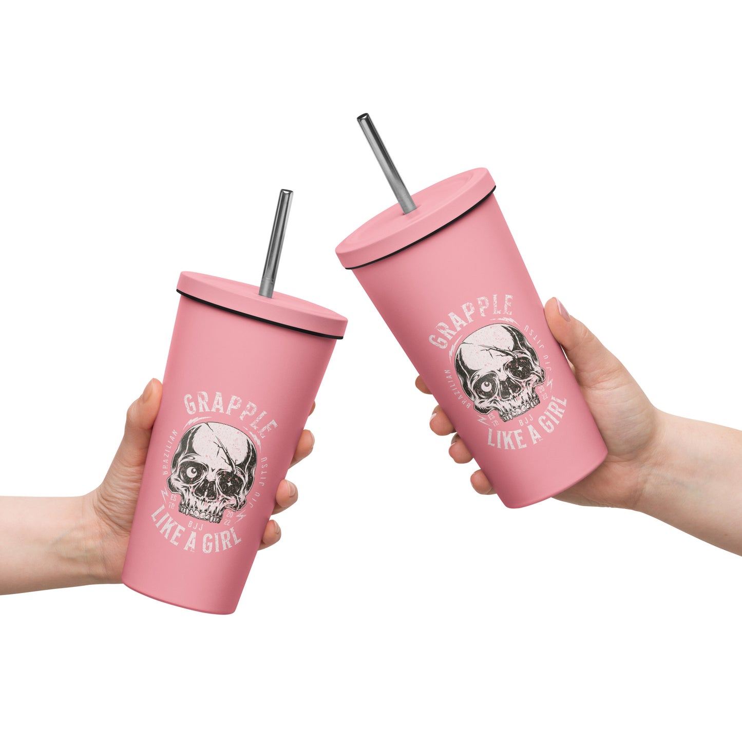 Grapple Like a Girl Skull Insulated Tumbler with Straw